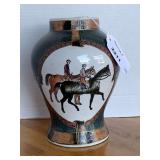 VINTAGE EQUESTRIAN CERAMIC VASE 8 1/2" TALL X 6" ROUND