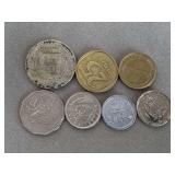 7 FOREIGN COINS (1986 MALTA 10 CENT COIN, 2014 RARE SINGAPORE 20 CENT COIN, JAPAN 1 YEN COIN, 1922 BRAZIL 400 WORLD COIN, 1994 FINLAND 1 MARKKA COIN, ISRAEL 25 AGOROT COIN, 1999 INDIA 2 RUPEES COIN) -