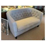 SMALL LOVE SEAT WITH GREY TUFTED UPHOLSTERY 50" WIDE X 28" DEEP X 29" TALL
