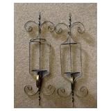 PAIR BRONZE METAL TALL WALL CANDLE SCONCES 25" TALL X 8 1/2" WIDE