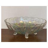 VINTAGE INDIANA GLASS OVAL FOOTED FRUIT BOWL W/ IRIDESCENT PAINTED FRUIT 12" LONG X 8 1/2" WIDE X 4 1/2" TALL