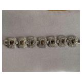 VINTAGE WIDE SILVERTONE LINK BRACELET W/ ENAMEL CENTER - CHECKOUT