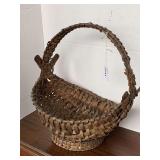 BELIEVED TO BE PRIMITIVE HAND WOVEN EGG GATHERING BASKET 13" LONG X 10" WIDE X 16" TALL