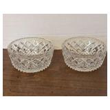 2 VINTAGE SMALL ROUND CUT GLASS BOWLS 4" ROUND