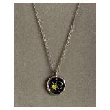 CELESTIAL MOON & STARS NECKLACE W/ TOPAZ SUN ON SILVERTONE CHAIN 20" LONG - CHECKOUT