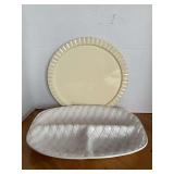 BILTMORE IVORY ROUND SERVING PLATTER 13" ROUND & LARGE LOUGARTE BASKET WEAVE DIVIDED SERVING TRAY MADE IN PORTUGAL 16" LONG X 11 1/2" WIDE