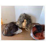 WIG HEAD & 3 WIGS