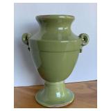 LARGE GREEN POTTERY URN 15" TALL X 12" WIDE