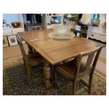 ENGLISH PUB TABLE (NEEDS NEW VENERE ON TOP) & ORIGINAL 4 MATCHING CHAIRS **FROM ENGLAND (EXTENDED MEASURES 5FT X 3FT)