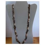 BEAUTIFUL GENUINE MULTI-COLORED CULTURED PEARLS WITH TIGERS EYES & SMOKY QUARTZ BEADED NECKLACE 16" LONG - CHECKOUT