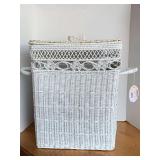 WHITE WICKER LAUNDRY HAMPER 19" TALL X 15" WIDE X 12" DEEP