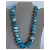 BEAUTIFUL STERLING SILVER LUCAS LAMETH 925 HAND KNOTTED NATURAL BLUE APATITE ROUND BEADED NECKLACE 20" LONG - CHECKOUT