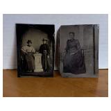 2 ANTIQUE TIN PHOTOGRAPHS 3" X 3 1/2"
