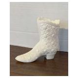 VINTAGE FENTON MILK GLASS BOOT 4 1/8" TALL X 4 7/8" LONG