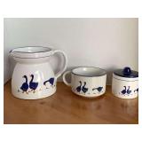 ROSENTHAL NETTER STONEWARE - PITCHER, MUG & COVERED SUGAR W/ DUCK DESIGN