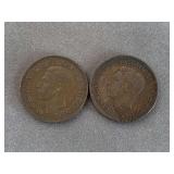 2 UNITED KINGDOM HALF PENNY COINS (1940, 1949) - CHECKOUT