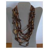 11 STRAND MULTI SHADES OF BROWN BEADED NECKLACE W/ WOOD & CERAMIC BEADS 16" LONG - CHECKOUT