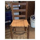 VINTAGE WOODEN LADDER BACK CHAIR W/ CANE SEAT