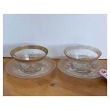 ANTIQUE TIFFIN "MINTON" OPTIC GOLD WITH WIDE 22KT GOLD RIM - 2 DESSERT BOWLS W/ UNDERPLATES