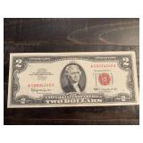 1963 $2 RED SEAL UNITED STATES NOTE (VERY CRISP) - SERIAL NO A08694248A