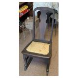 ANTIQUE QUEEN ANNE STYLE LADIES ROCKING CHAIR W/ CENTER UPHOLSTERED SEAT