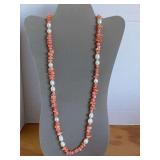 BEAUTIFUL FRESHWATER PEARL AND PEACH COLORED CORAL NECKLACE 31" LONG - CHECKOUT