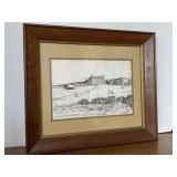 VINTAGE FRAMED PEN & INK DRAWING "THE GULF LINKS" ST ANDREWS BY H.F. MCGREGOR 15X13