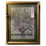 MATTED/FRAMED VINTAGE "SEPTEMBER" FLOWER ART PRINT 15X19