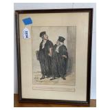 ANTIQUE HONORE DAUMIER FULL COLORED FRAMED LITHOGRAPH 12X15