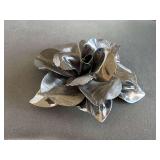 EXTRA LARGE VINTAGE SILVERTONE METAL ROSE BROOCH - CHECKOUT