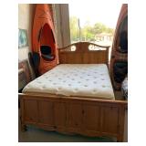 SOLID WOOD QUEEN SIZE BED W/ PILLOW TOP MATTRESS & BOX SPRINGS (WINNING BIDDER CAN CHOOSE TO TAKE MATTRESS/BOX SPRINGS), HEADBOARD, FOOTBOARD & METAL BED FRAME