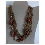 BOHO 9 MULTI STRAND MULTI SHADES OF BROWN 17" CHOKER W/ COPPER GLASS BEADS, AGATE & 5 LARGE CERAMIC BEADS - CHECKOUT