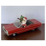 VINTAGE GEMMY SANTA & REINDEER IN CHEVY IMPALA LOWRIDER (ANIMATED) 11" LONG X 4 1/8" WIDE