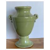 LARGE GREEN POTTERY URN 15" TALL X 12" WIDE
