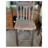 WOOD BAR STOOL (BACK 40 1/2" TALL, 24 1/2" TALL TO SEAT X 18 1/4" WIDE X 17" DEEP)