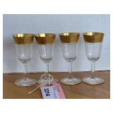 4 ANTIQUE TIFFIN "MINTON" OPTIC GOLD WITH WIDE 22KT GOLD RIM CORDIAL GLASSES