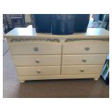 OFF WHITE PAINTED 6 DRAWER DRESSER 57" LONG X 15 3/4" WIDE X 33 1/2" TALL