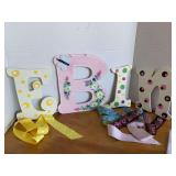 3 HANDMADE HAND PAINTED HAIR BOW HANGERS & HANDPAINTED "B" WALL DECOR