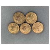 FIVE 1964 MEXICAN 5 CENTAVOS COINS - CHECKOUT