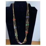 GOLD TONE 5 STRAND NECKLACE W/ MULTI COLORED GLASS BEADS 20" LONG - CHECKOUT