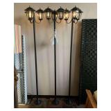 3 METAL LED LAMP POST MOUNTED TO CONCRETE STEPPING STONES 74" TALL EACH