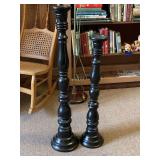 2 BLACK TALL PILLAR CANDLESTICKS 29 3/4" TALL, 36" TALL