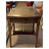 VINTAGE LEATHER TOP SIDE TABLE 21" SQUARE X 27" TALL