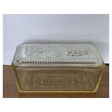 VINTAGE LARGE HAZEL ATLAS REFRIGERATOR DISH W/ FRUIT EMBOSSED LID 9" LONG X 5" WIDE X 4" TALL