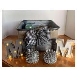GALVANIZED DECORATIVE SQUARE CRATE 11" SQUARE X 6" TALL, 2 LIGHTED "M" DECOR & MORE