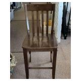 WOOD BAR STOOL (BACK 40 1/2" TALL, 24 1/2" TALL TO SEAT X 18 1/4" WIDE X 17" DEEP)