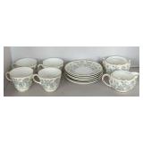 VINTAGE WEDGWOOD BONE CHINA "WILDFLOWER" MADE IN ENGLAND - 6 SAUCERS, 4 CUPS, CREAMER & SUGAR