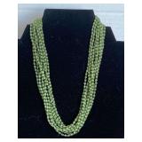 10 STRAND GREEN/BLACK GLASS BEADED 15" CHOKER - CHECKOUT