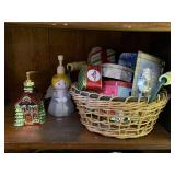 NICE DECORATIVE BASKET FULL OF CHRISTMAS TINS & MORE