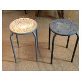 2 METAL PLANT STANDS/STOOLS (GREY/BLACK) 11 1/2" ROUND X 18" TALL